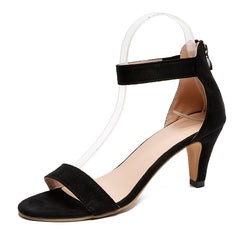 Women Thin High Heels Pumps Fashion Open Toe Suede Ankle Strap Sandals Wedding Dress Back Zip Red Leopard Summer Shoes Ladies