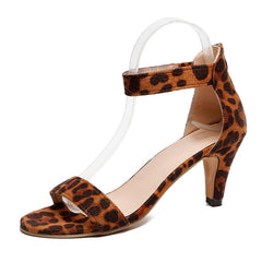 Women Thin High Heels Pumps Fashion Open Toe Suede Ankle Strap Sandals Wedding Dress Back Zip Red Leopard Summer Shoes Ladies