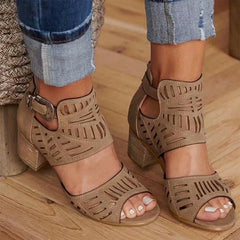 Women Sandals Square Heels Hollow Out Plus Size Gladiator Fashion Shoes Woman Buckle Strap Sandals Ladies Shoes Mujer Summer