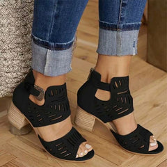 Women Sandals Square Heels Hollow Out Plus Size Gladiator Fashion Shoes Woman Buckle Strap Sandals Ladies Shoes Mujer Summer
