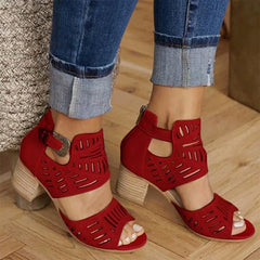 Women Sandals Square Heels Hollow Out Plus Size Gladiator Fashion Shoes Woman Buckle Strap Sandals Ladies Shoes Mujer Summer