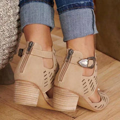 Women Sandals Square Heels Hollow Out Plus Size Gladiator Fashion Shoes Woman Buckle Strap Sandals Ladies Shoes Mujer Summer