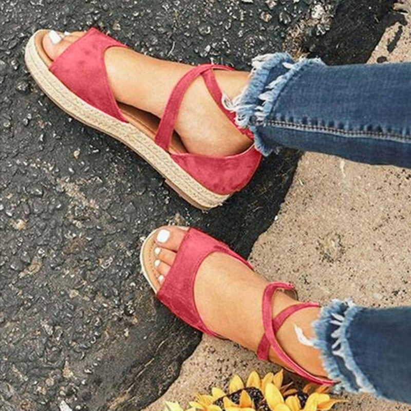 SHUJIN Women Sandals Flat Fashion Peep Toe  Design Roman Sandals Women Flat Shoes Summer Beach Ladies Shoes Sandals