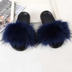 Faux Fur Slippers House Furry Slides Home Summer Women Shoes Fluffy Plush Ladies Sandals Flip Flops Flat Outdoor Mule Big Size