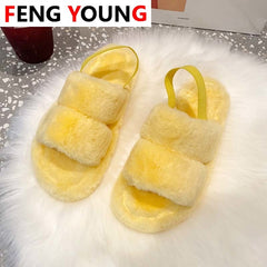 2020 Home House Indoor Slippers WomenWomen Furry Slippers Ladies Shoes Cute Plush Fluffy Sandals Women's Fur Slippers Casual