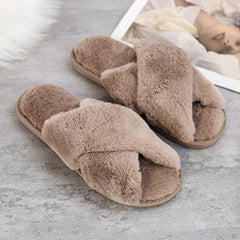 SWQZVT New open toe women slippers 2020 cross rainbow colors fur house female slippers tie-dye floor sleeping women winter shoes