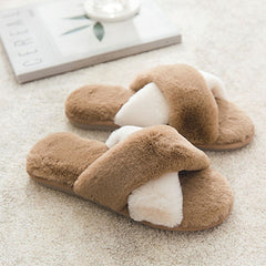 SWQZVT New open toe women slippers 2020 cross rainbow colors fur house female slippers tie-dye floor sleeping women winter shoes