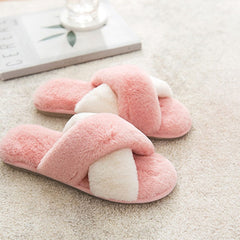 SWQZVT New open toe women slippers 2020 cross rainbow colors fur house female slippers tie-dye floor sleeping women winter shoes