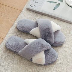 SWQZVT New open toe women slippers 2020 cross rainbow colors fur house female slippers tie-dye floor sleeping women winter shoes