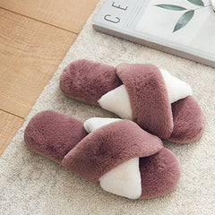 SWQZVT New open toe women slippers 2020 cross rainbow colors fur house female slippers tie-dye floor sleeping women winter shoes