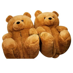 Women Teddy Bear Plush Slippers Cartoon Cute Bear House Slipper Winter Warm Furry Faux Fur Slides Woman Furry Flip Flop Shoes