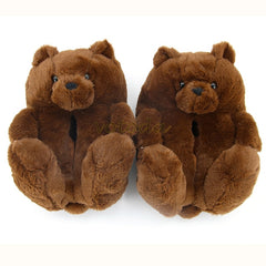 Women Teddy Bear Plush Slippers Cartoon Cute Bear House Slipper Winter Warm Furry Faux Fur Slides Woman Furry Flip Flop Shoes