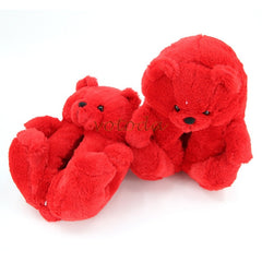 Women Teddy Bear Plush Slippers Cartoon Cute Bear House Slipper Winter Warm Furry Faux Fur Slides Woman Furry Flip Flop Shoes