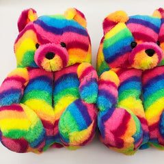 Women Teddy Bear Plush Slippers Cartoon Cute Bear House Slipper Winter Warm Furry Faux Fur Slides Woman Furry Flip Flop Shoes