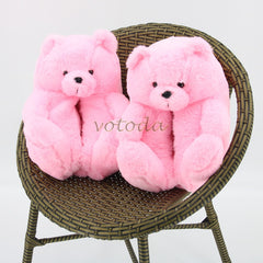Women Teddy Bear Plush Slippers Cartoon Cute Bear House Slipper Winter Warm Furry Faux Fur Slides Woman Furry Flip Flop Shoes