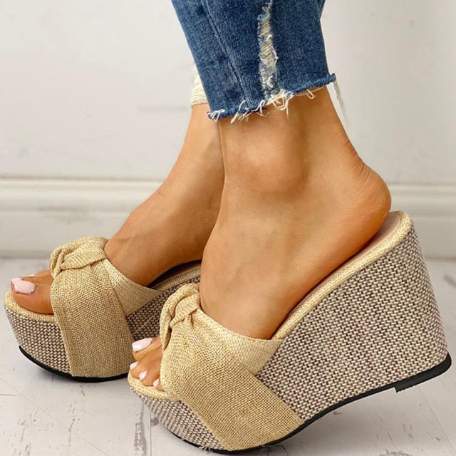 Free Gift Feet Chain Slip On Leisure Platform Summer Sandals 2020 Wedges High Heels Women Shoes Woman Mules Flip Flops