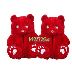 Women Teddy Bear Plush Slippers Cartoon Cute Bear House Slipper Winter Warm Furry Faux Fur Slides Woman Furry Flip Flop Shoes