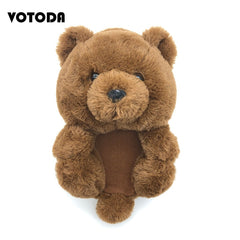 Women Teddy Bear Plush Slippers Cartoon Cute Bear House Slipper Winter Warm Furry Faux Fur Slides Woman Furry Flip Flop Shoes