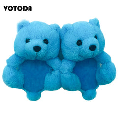 Women Teddy Bear Plush Slippers Cartoon Cute Bear House Slipper Winter Warm Furry Faux Fur Slides Woman Furry Flip Flop Shoes
