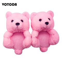 Women Teddy Bear Plush Slippers Cartoon Cute Bear House Slipper Winter Warm Furry Faux Fur Slides Woman Furry Flip Flop Shoes