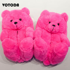 Women Teddy Bear Plush Slippers Cartoon Cute Bear House Slipper Winter Warm Furry Faux Fur Slides Woman Furry Flip Flop Shoes