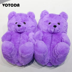 Women Teddy Bear Plush Slippers Cartoon Cute Bear House Slipper Winter Warm Furry Faux Fur Slides Woman Furry Flip Flop Shoes