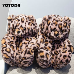 Women Teddy Bear Plush Slippers Cartoon Cute Bear House Slipper Winter Warm Furry Faux Fur Slides Woman Furry Flip Flop Shoes