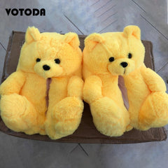 Women Teddy Bear Plush Slippers Cartoon Cute Bear House Slipper Winter Warm Furry Faux Fur Slides Woman Furry Flip Flop Shoes