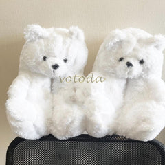 Women Teddy Bear Plush Slippers Cartoon Cute Bear House Slipper Winter Warm Furry Faux Fur Slides Woman Furry Flip Flop Shoes