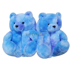 Women Teddy Bear Plush Slippers Cartoon Cute Bear House Slipper Winter Warm Furry Faux Fur Slides Woman Furry Flip Flop Shoes