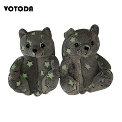 Women Teddy Bear Plush Slippers Cartoon Cute Bear House Slipper Winter Warm Furry Faux Fur Slides Woman Furry Flip Flop Shoes
