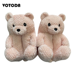 Women Teddy Bear Plush Slippers Cartoon Cute Bear House Slipper Winter Warm Furry Faux Fur Slides Woman Furry Flip Flop Shoes