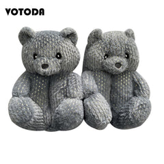 Women Teddy Bear Plush Slippers Cartoon Cute Bear House Slipper Winter Warm Furry Faux Fur Slides Woman Furry Flip Flop Shoes