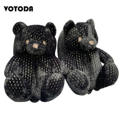 Women Teddy Bear Plush Slippers Cartoon Cute Bear House Slipper Winter Warm Furry Faux Fur Slides Woman Furry Flip Flop Shoes