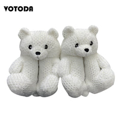 Women Teddy Bear Plush Slippers Cartoon Cute Bear House Slipper Winter Warm Furry Faux Fur Slides Woman Furry Flip Flop Shoes