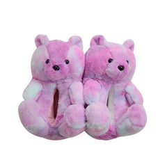 Women Teddy Bear Plush Slippers Cartoon Cute Bear House Slipper Winter Warm Furry Faux Fur Slides Woman Furry Flip Flop Shoes
