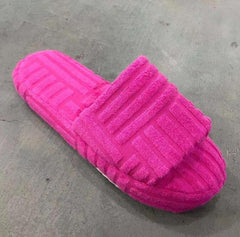 Luxury Brand Peep Toe Thick Sole Women Slippers Green Corduroy Flat Outwear Ladies Slides Summer Autumn Runway Flip Flops Women