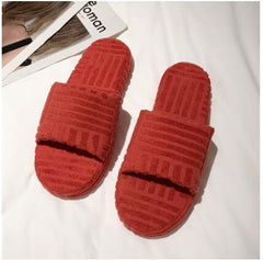 Luxury Brand Peep Toe Thick Sole Women Slippers Green Corduroy Flat Outwear Ladies Slides Summer Autumn Runway Flip Flops Women