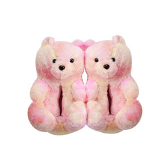 Women Teddy Bear Plush Slippers Cartoon Cute Bear House Slipper Winter Warm Furry Faux Fur Slides Woman Furry Flip Flop Shoes