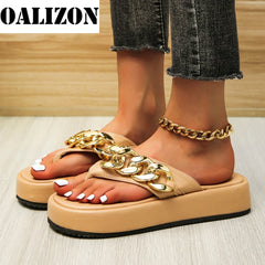 Women Summer Newest Fashion Chain Flip-flops Sandal Slippers Shoes Woman Flat Platform Sandals Casual Flat Slippers Slides Shoes