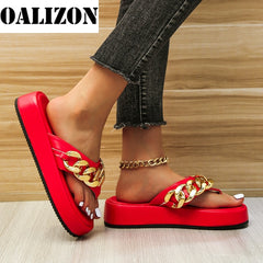 Women Summer Newest Fashion Chain Flip-flops Sandal Slippers Shoes Woman Flat Platform Sandals Casual Flat Slippers Slides Shoes