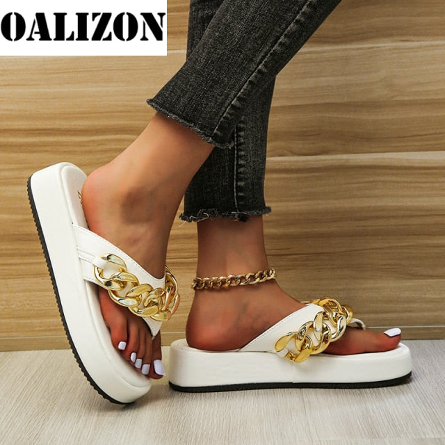 Women Summer Newest Fashion Chain Flip-flops Sandal Slippers Shoes Woman Flat Platform Sandals Casual Flat Slippers Slides Shoes